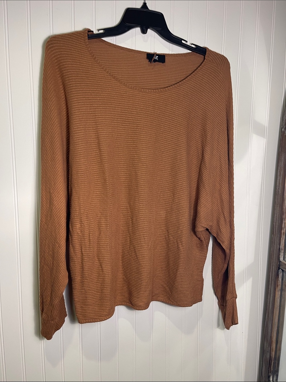 Iz Byer Brown Ribbed Long Sleeve Tunic Top